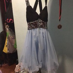 Light blue / black / sliver homecoming dress